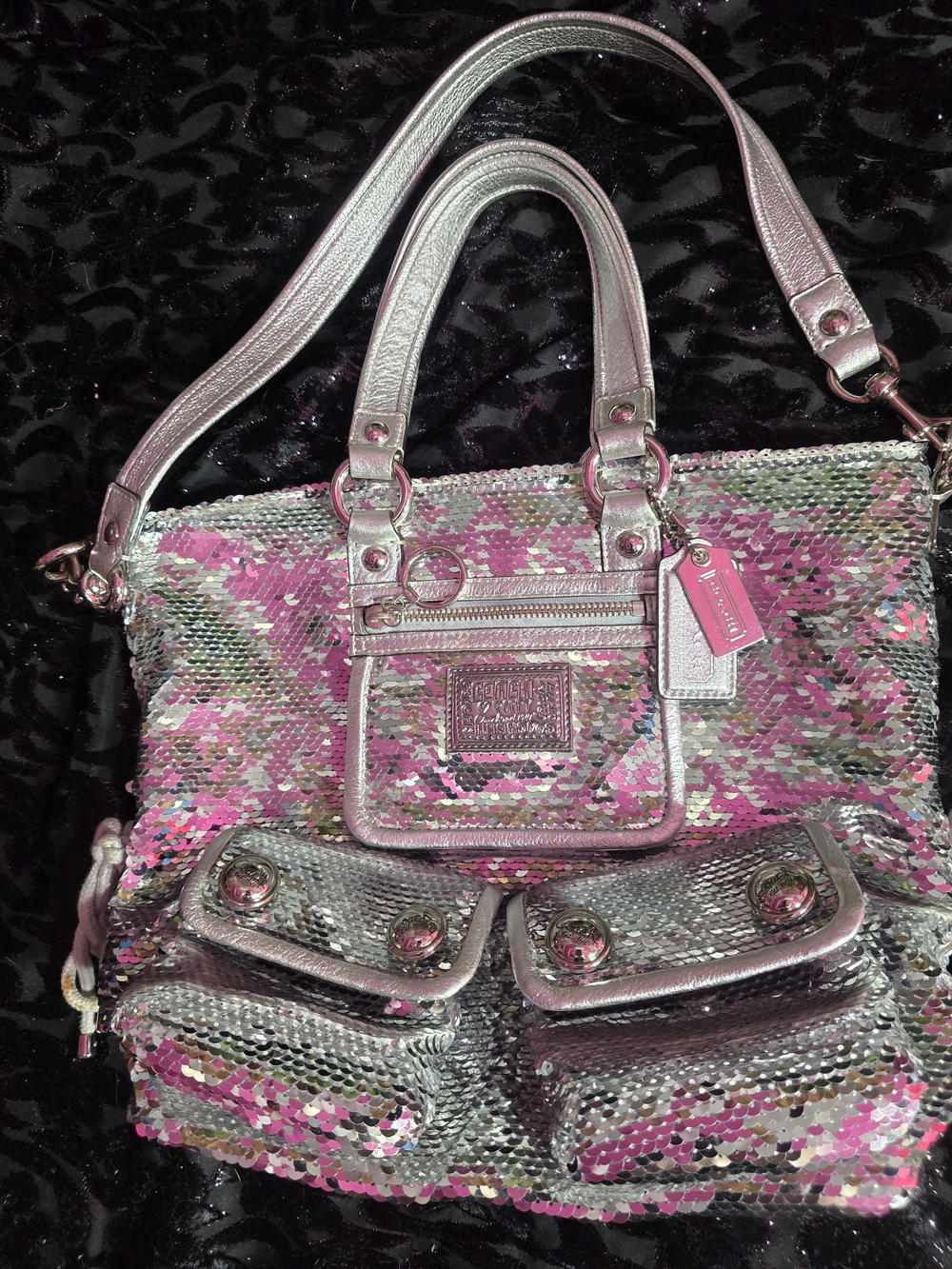 Coach Silver Sequin Shoulder Bag with Metallic Trim Spotlight Poppy Y2k - Picture 14 of 16